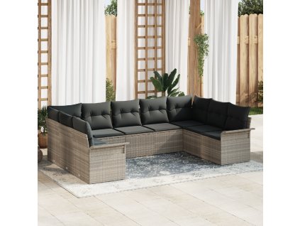 Sada zahradních pohovek s polštářem Světle šedá polyratan