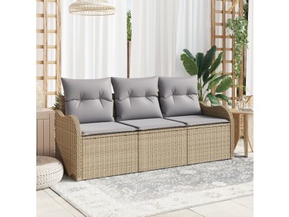 Sada zahradních pohovek s polštářem 3 pcs Béžová polyratan