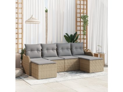 Sada zahradních pohovek s polštářem 6 pcs Béžová Poly ratan