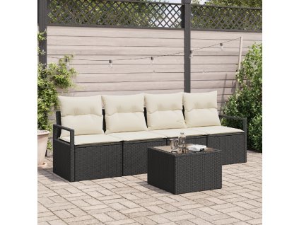 Set pohovek 5 pcs Černá a krémová polyratan