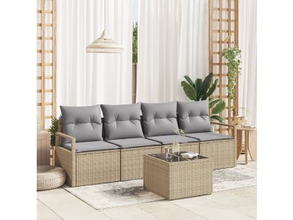 Set pohovek 5 pcs Beige a šedá polyratan
