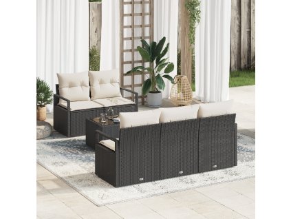 Set pohovek s polštářem 6 pcs Černá a krémová polyratan