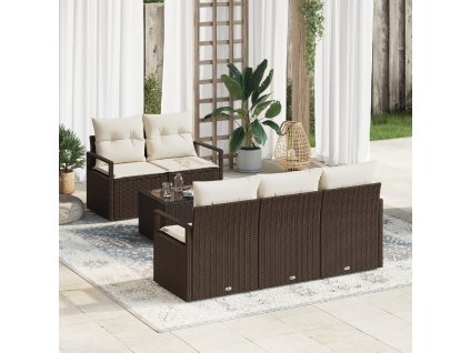 Set pohovek 6 pcs Hnědá a krémová polyratan