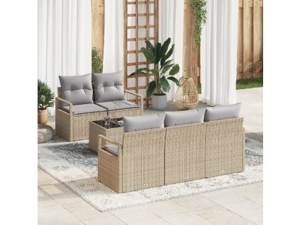 Set pohovek 6 pcs Beige a šedá polyratan