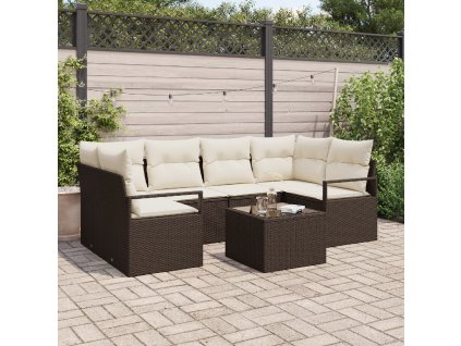 Set pohovek 7 pcs Hnědá a krémová polyratan