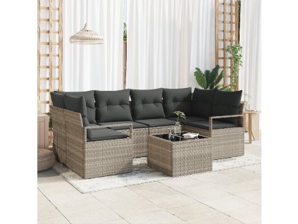 Set pohovek 7 pcs Světle šedá a tmavě šedá polyratan