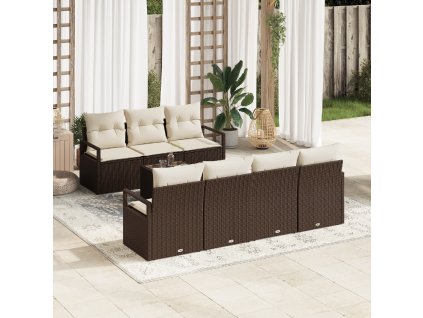 Set pohovek 8 pcs Hnědá a krémová polyratan