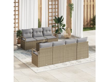 Set pohovek 8 pcs Beige a šedá polyratan