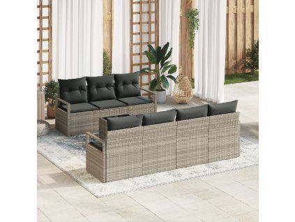 Set pohovek s polštářem 8 pcs Světle šedá polyratan 3346292