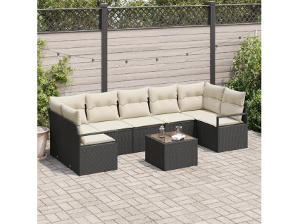 Set pohovek 8 pcs Černá a krémová polyratan