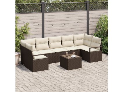 Set pohovek 8 pcs Hnědá a krémová polyratan