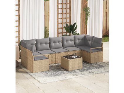 Set pohovek 8 pcs Beige a šedá polyratan
