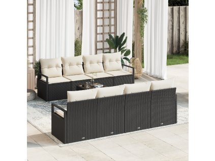 Set pohovek s polštářem 7 pcs Černá a krémová polyratan