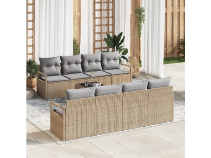 Set pohovek s polštářem 7 pcs Beige a šedá polyratan