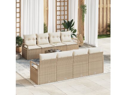 Set pohovek s polštářem 7 pcs Béžová a krémová polyratan