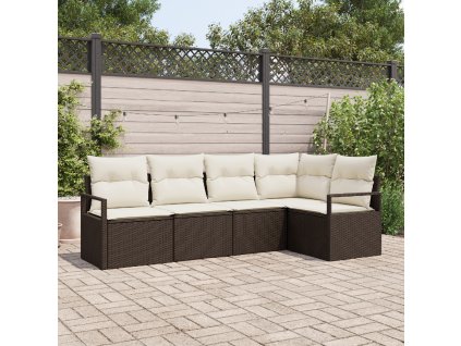 Set pohovek s polštářem 5 pcs Hnědá polyratan