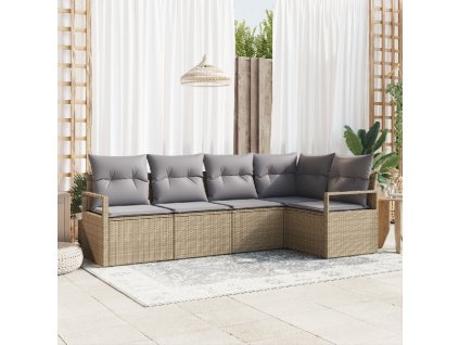 Set pohovek s polštářem 5 pcs Béžová polyratan