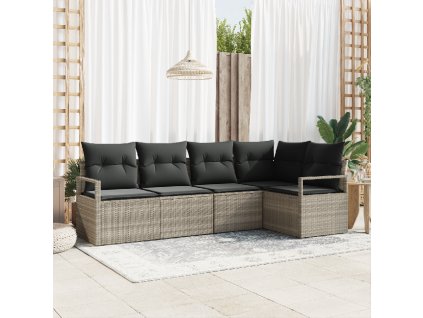 Sada zahradních pohovek 5 pcs Světle šedá Poly ratan