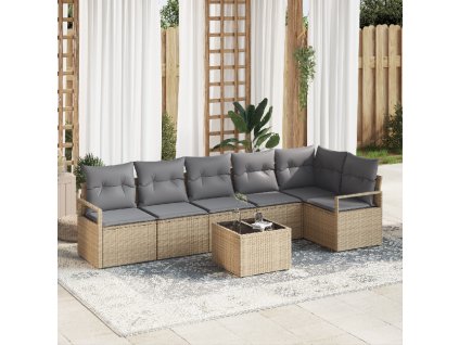 Set pohovek s polštářem 7 pcs Béžová polyratan