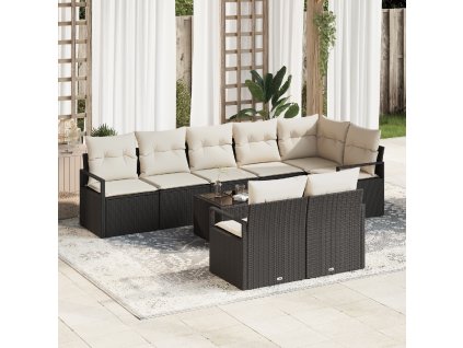 Set pohovek 9 pcs Černá polyratan