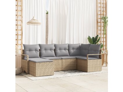 Set pohovek s polštářem 6 pcs Béžová polyratan