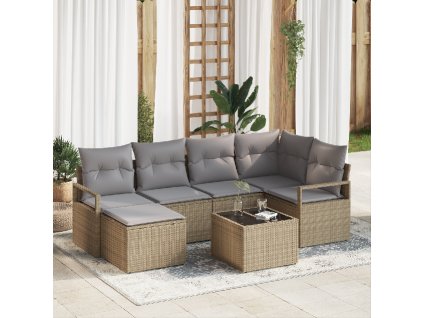 Set pohovek s polštářem 7 pcs Béžová polyratan