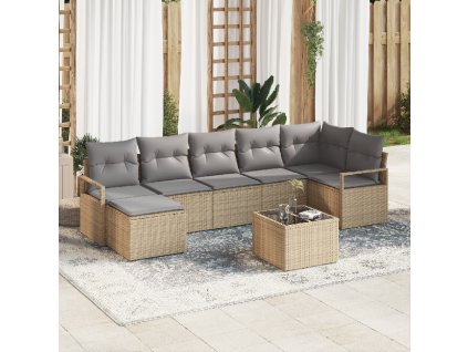 Set pohovek s polštářem 8 pcs Béžová polyratan