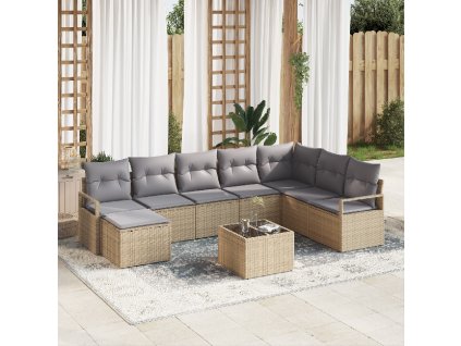 Sada zahradních pohovek 9 pcs Béžová Poly ratan