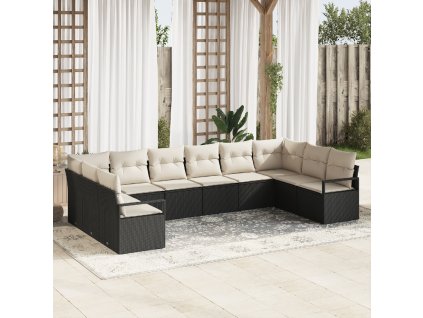 Set pohovek s polštářem 10 pcs Černá polyratan