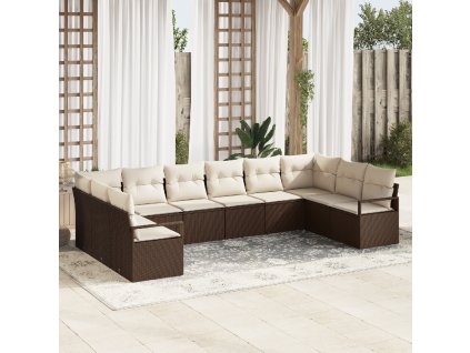 Set pohovek s polštářem 10 pcs Hnědá polyratan