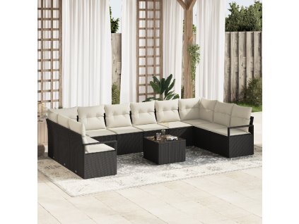 Set pohovek s polštářem 11 pcs Černá polyratan