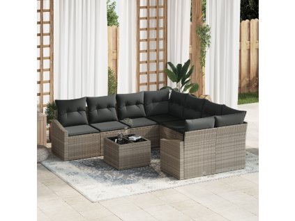 Set pohovek s polštářem s polštářem 9 pcs Světle šedá polyratan