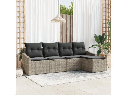 Set pohovek s polštářem 5 pcs Světle šedá polyratan