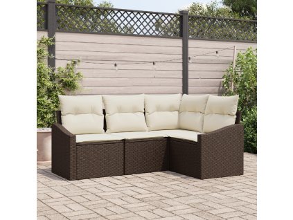 Set pohovek s polštářem 4 pcs Hnědá polyratan