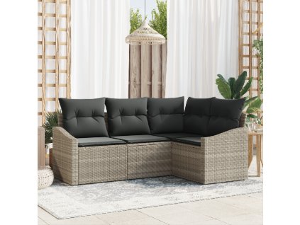 Set pohovek s polštářem 4 pcs Světle šedá polyratan