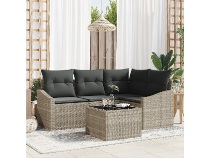 Set pohovek s polštářem 5 pcs Světle šedá polyratan