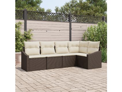 Set pohovek s polštářem 5 pcs Hnědá polyratan