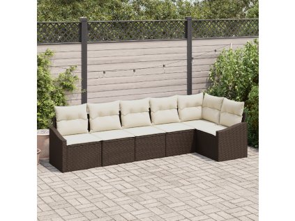 Set pohovek s polštářem 6 pcs Hnědá polyratan