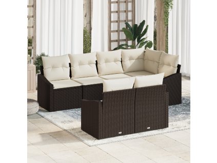 Set pohovek s polštářem 7 pcs Hnědá polyratan