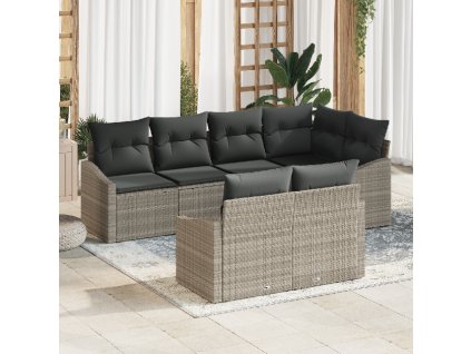 Set pohovek s polštářem 7 pcs Světle šedá polyratan