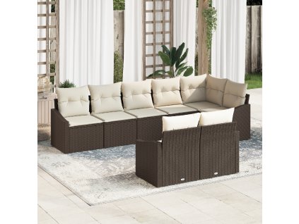 Set pohovek s polštářem 8 pcs Hnědá polyratan