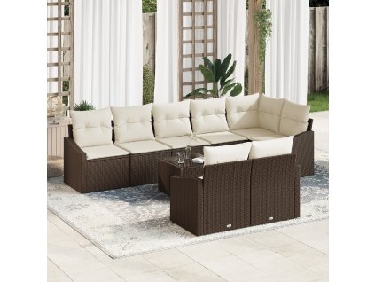 Set pohovek s polštářem 9 pcs Hnědá polyratan