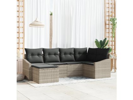 Set pohovek s polštářem 6 pcs Světle šedá polyratan