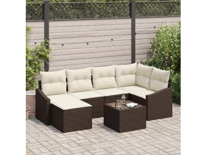 Sada zahradních pohovek 7 pcs Hnědá Poly ratan