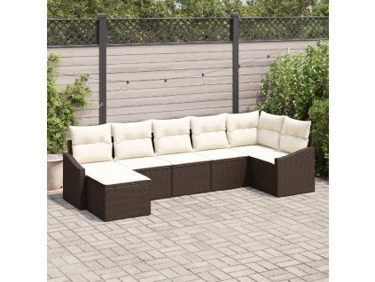 Set pohovek s polštářem 7 pcs Hnědá polyratan