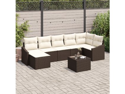 Set pohovek s polštářem 8 pcs Hnědá polyratan