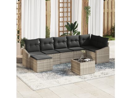 Set pohovek s polštářem 8 pcs Světle šedá polyratan