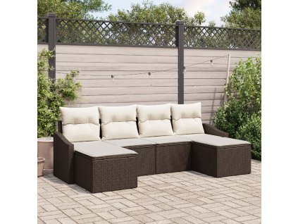 Set pohovek s polštářem 6 pcs Hnědá polyratan