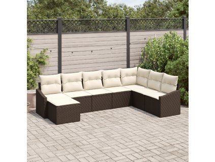 Set pohovek s polštářem 8 pcs Hnědá polyratan