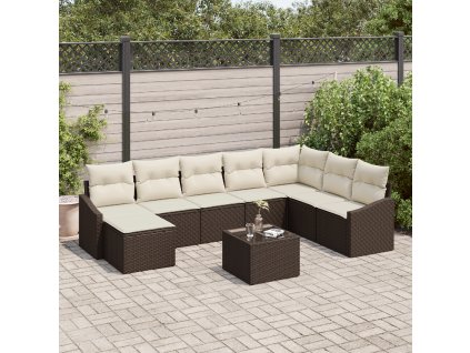 Set pohovek s polštářem 9 pcs Hnědá polyratan
